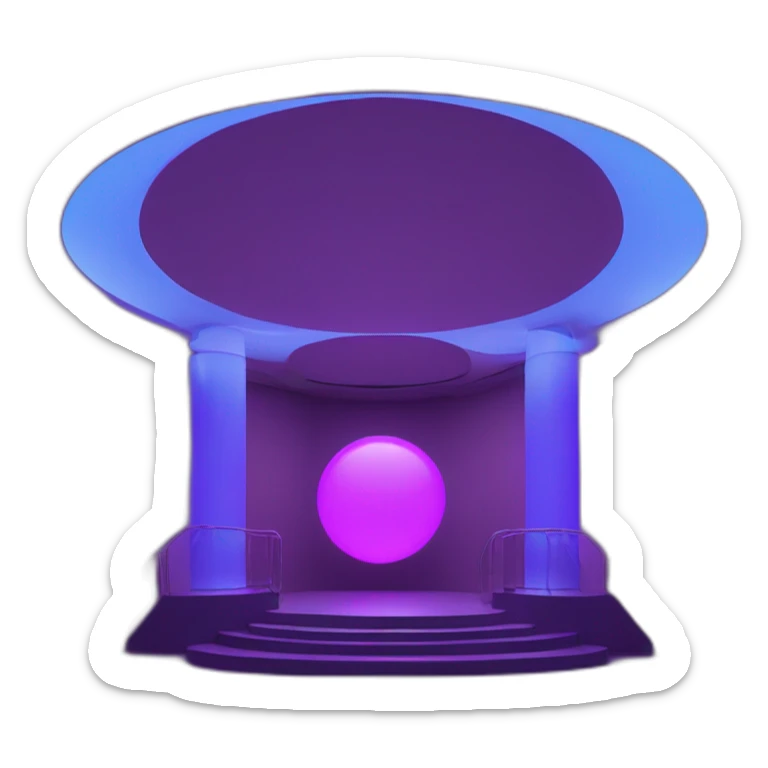 Nightclub entry hall with 3 large 2/3 circular purple and blue led lights of descending order leading inside sticker