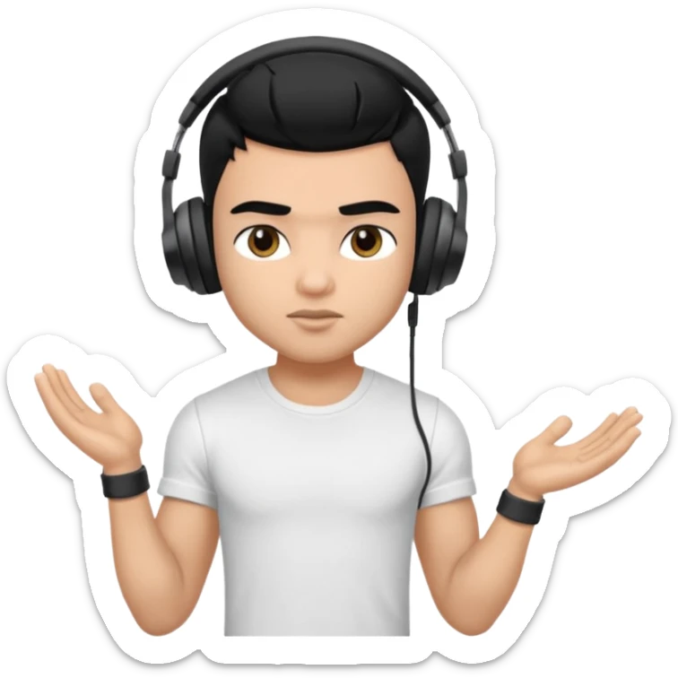 a pretty bratz fair indian boy with black hair. lean but muscled, wearing a white tshirt. headphones on sticker