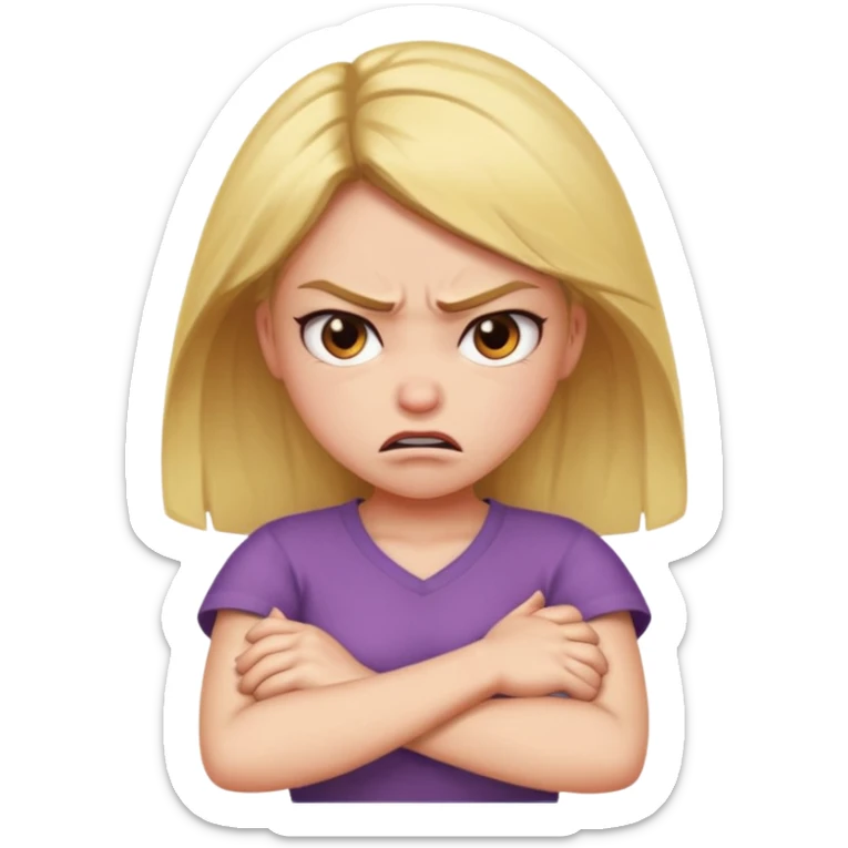 Girl crossing arms in front of her chest and making an angry face sticker
