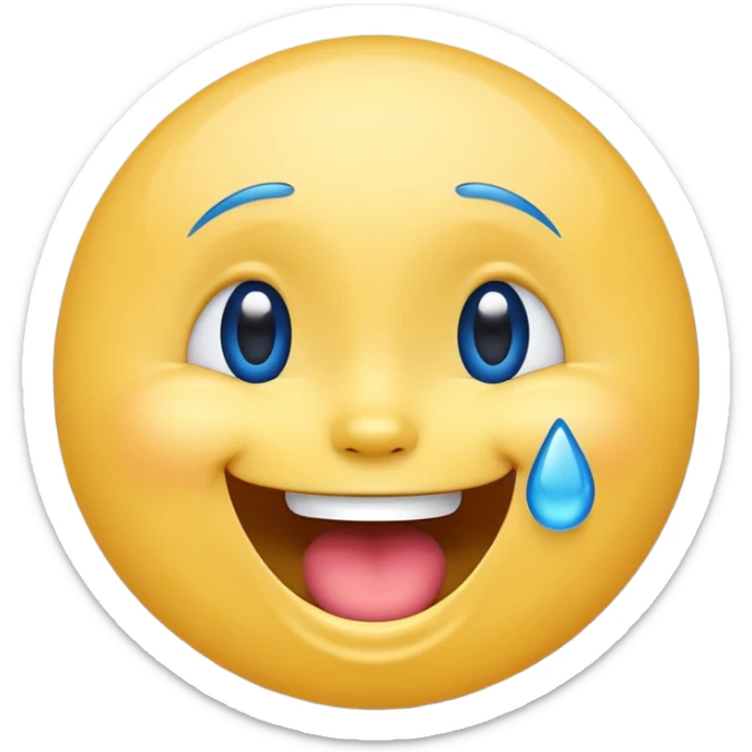 Emoji, yellow round laughing face, blue tears of joy on it  sticker
