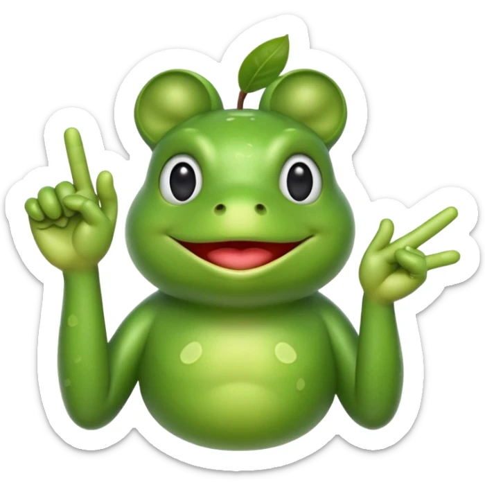 Apple frog emoji that is doing the hand sign of the deaf emoji sticker