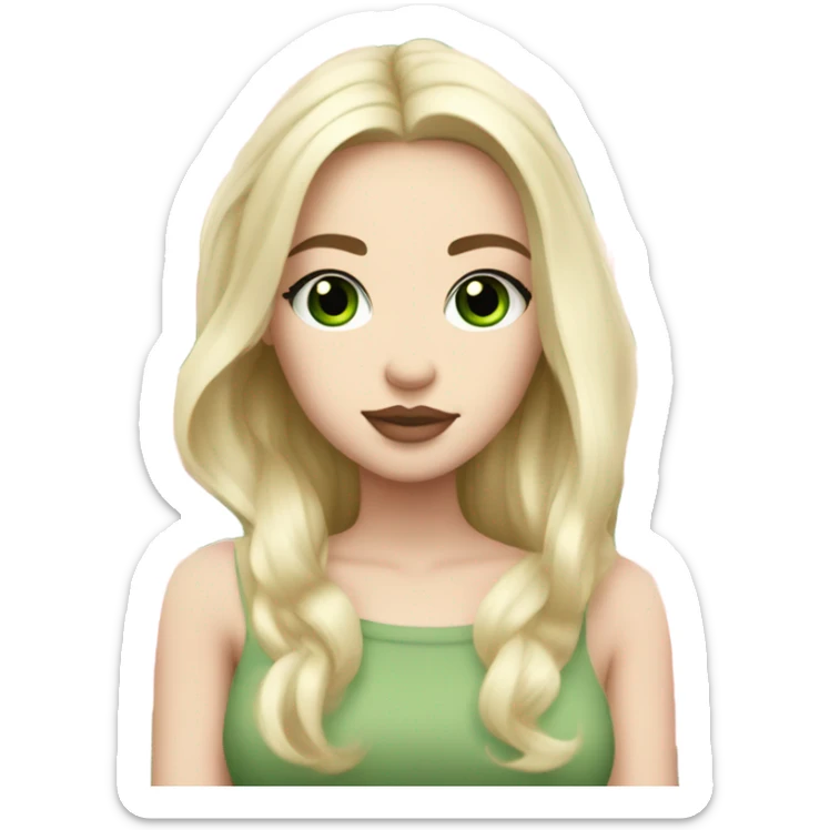 White girl with long light blonde hair and green eyes with light pink peonies in hair white skin light pink lips sticker