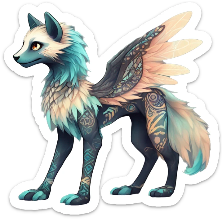 cute Kawaii edgy ethereal shy epic fantasy animal fursona Fionbri creature by griffsnuff & LiLaiRa & Falvie with exotic colors with intricate patterns full body sticker