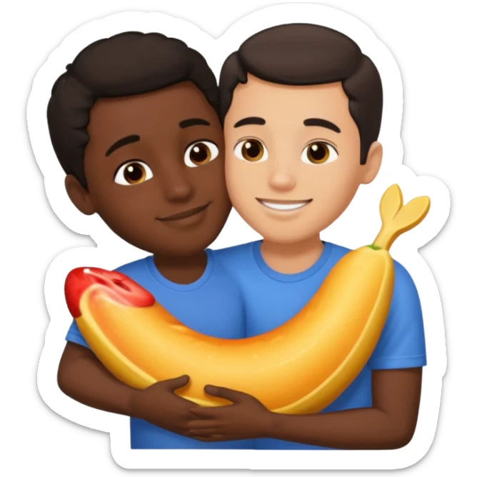 1 Dark skin male , 1 light skin dark hair male,spooning, kissing, touching, in love sticker
