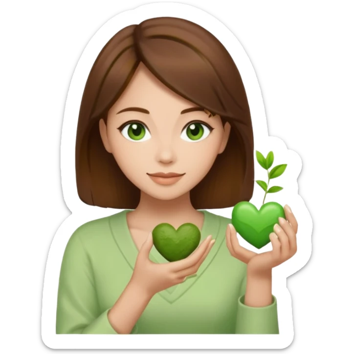 Brown hair Nurse with green heart surround her and she is grabbing a matcha sticker