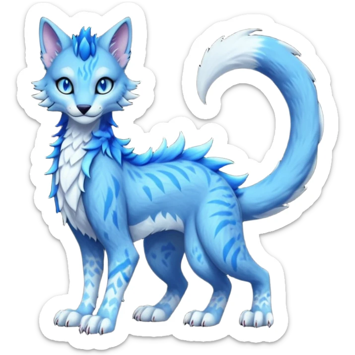Kawaii dark edgy fantasy feline-vernid-sergal-fursona animal creature with a tufted tail full body with intricate markings  sticker