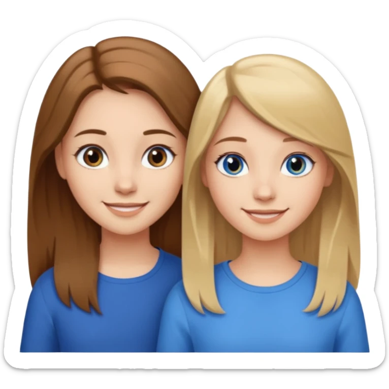 Two girls one with long brown hair and brown eyes the other with short blonde hair and blue eyes sticker