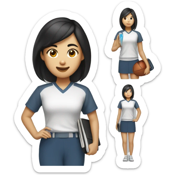 
An Asian, dark-haired college student who likes sports, dresses smartly, and holds a laptop. sticker