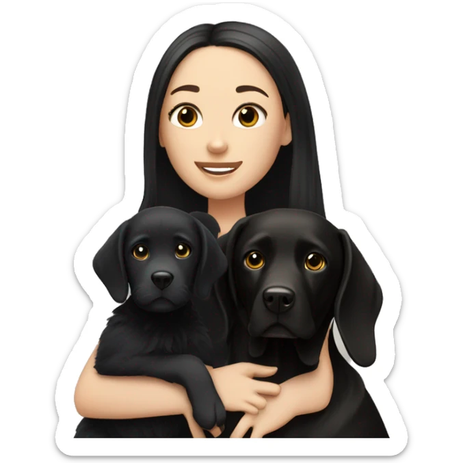 white girl with long straight black hair next to her black Labrador sticker