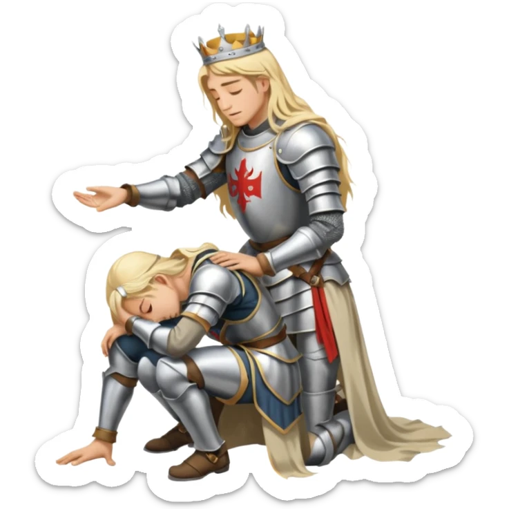 chevalier avec un genoux sur le sol comme pour saluer tete baise main baisse sa reine sticker
