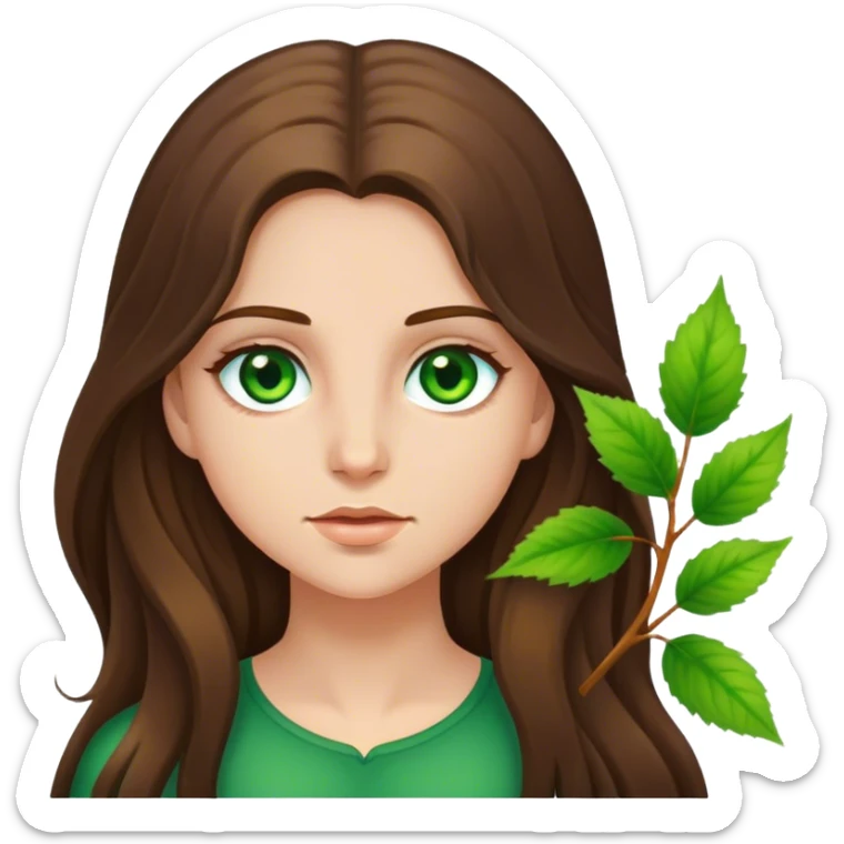 Caucasian girl long brunette hair green hazel eyes sticker