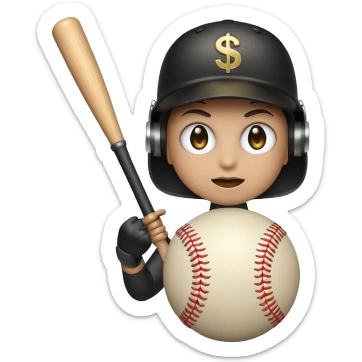 a Bomb emoji holding a baseball bat with money sign eyes sticker