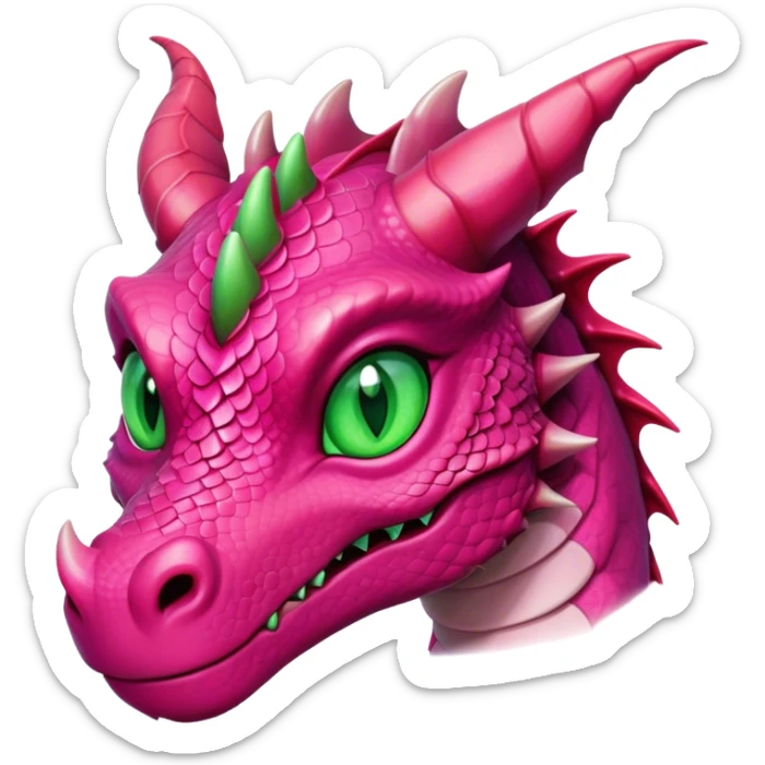  big face adult female dark pink dragon with green eyes front view sticker