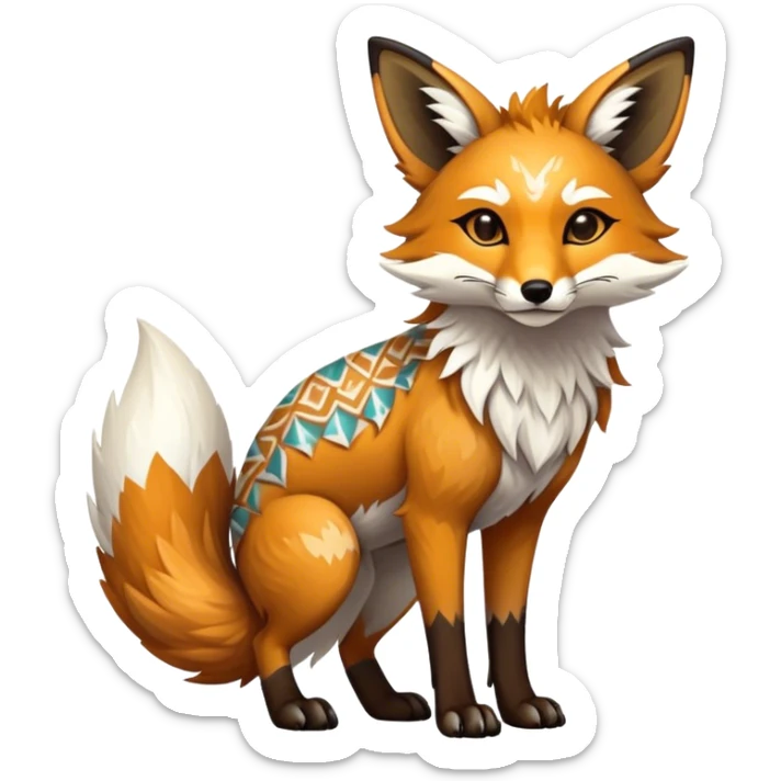 Epic Feral Rare Fantasy shiny cool fluffy Vernid-Trico-Fox-species-hybrid-animal by LiLaiRa, tribal-Art-patterns , tufted ears, full body sticker