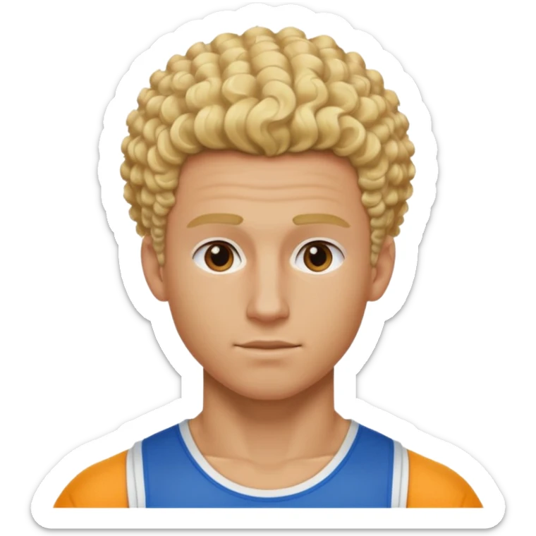 Athletic man with blond curly hair, straight on sides, thick neck, high top fade with no part, no shirt and show abs sticker