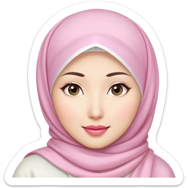 an Asian white woman with white hijab, her lips are pink, her eyes are shining, her face looks happy sticker