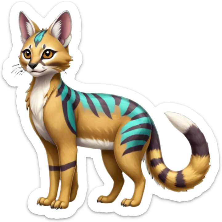 Colorful dark tropical tribal glorious divine exotic cute cool beautiful beautiful fantasy-caracal-civet-genet-sergal-vernid-Gryphon-Cacomistle-Trico-oncilla-animal-Fakémon-hybrid-fursona (full body) sticker