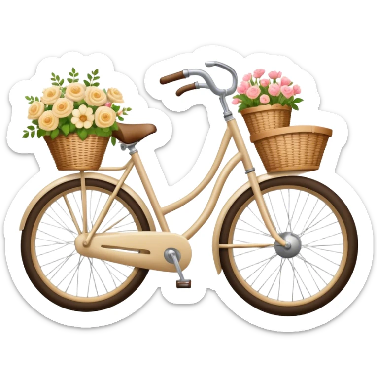 Vintage beige bike with a basket and flowers  sticker