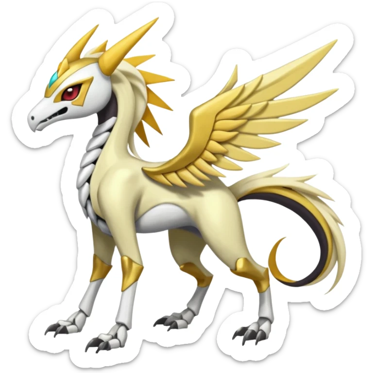 Colorful Skeletal masked armored Meloetta-Latias-Manectric-Solgaleo-Raikou-Pokémon-Digimon-Fakémon-fusion-hybrid-creature, full body sticker