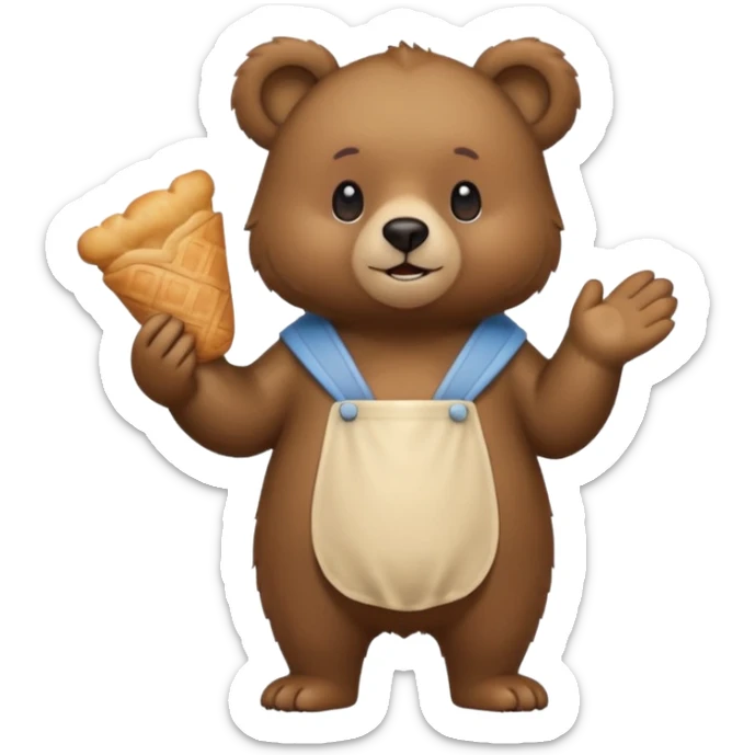 esta imagen pero que el oso este de pie y tenga una manga pastelera en la mano izquierda haz un oso sticker