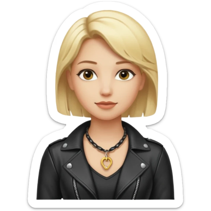 Dominatrix with blonde hair, leather outfit, and key necklace sticker