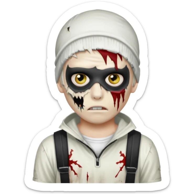 zombie boy with emo hair and white shirt with a ski mask on hair FROM Nike pra syna sticker