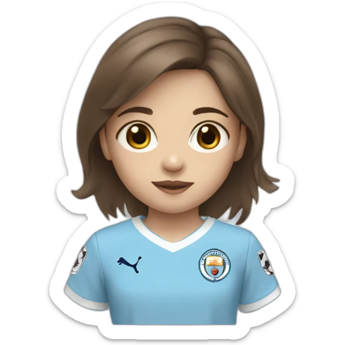 Little girl with brown hair and eyes wearing Manchester City football shirt sticker