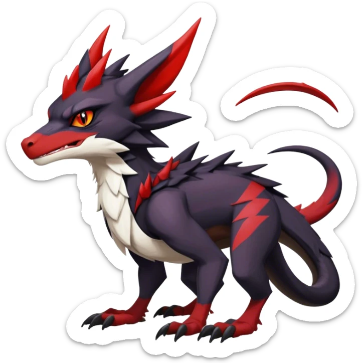 Black Cool Edgy Anthro Noivern-Nargacuga-Sergal-Fakémon  with White and Red Edgy markings sticker