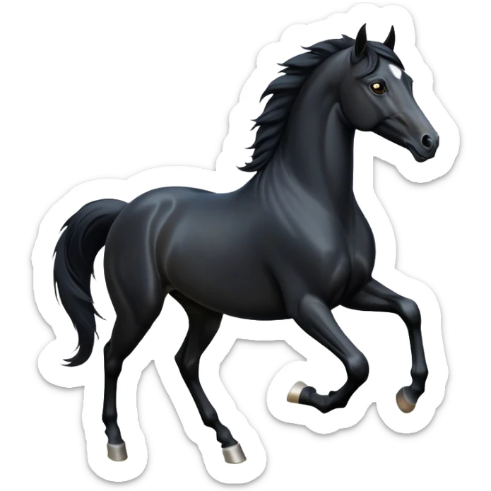 cinematic-[black horse]-realistic-full-body-galopping-emoji,-tail-flicking-lazily,-head-tilted-dramatically,-sleek-[black]-coat,-simplified-yet-realistic-focused-features,-highly-detailed,-glowing-with-an-almost-sarcastic-glow sticker
