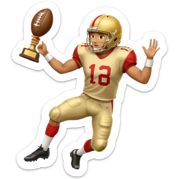 football player trophy gold old helmet player giving stiff arm knee up sticker