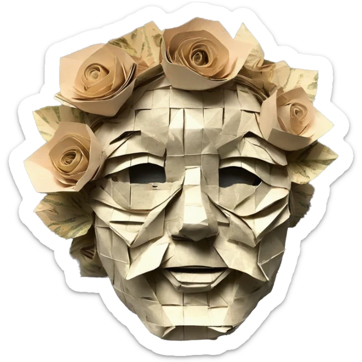 Shakespeare made of origami newspaper roses 420 hemp leaves sticker