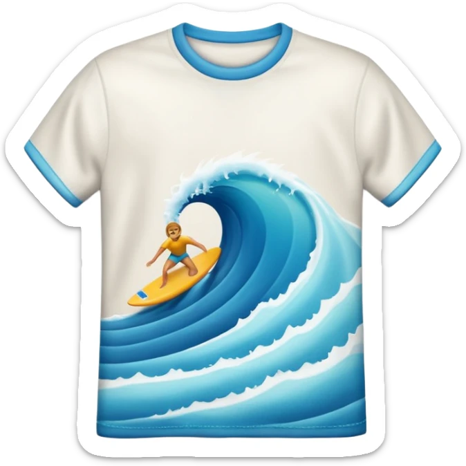 3D emoji-style icon of a t-shirt with a surf wave, soft and smooth texture, realistic lighting and shadows.
 sticker