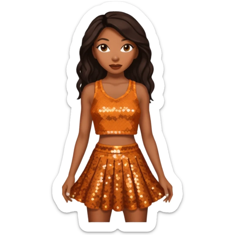 Brandy Norwood with dark brown long hair, burnt orange sequin crop top and skirt  sticker