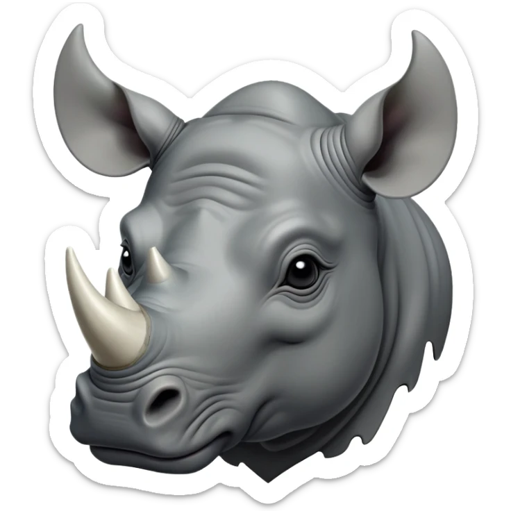 cinematic-noble--rhinoceros-portrait-emoji,slate-grey-hide-poised-and-regal,-with-a-massive,-powerful-build-and-a-thick,--deep-set-soulful-piercing-eyes,-simplified-yet-sharp-and-sophisticated-features,-highly-detailed,-large-black-eyes, white horn, front facing sticker