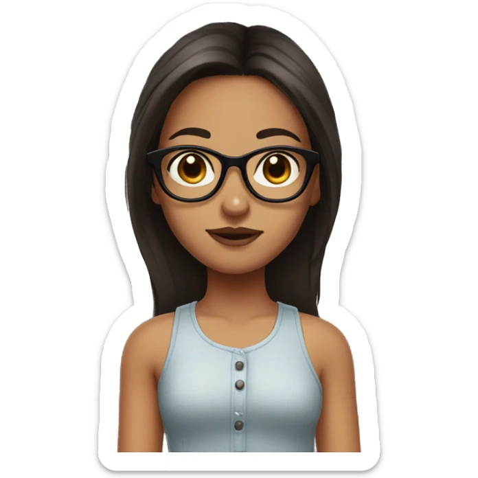 Girl with dark brown hair, tank skin and glasses, as well as a nose piercing sticker