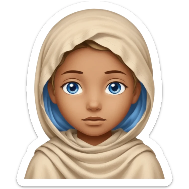 blue eyed desert child girl cowered with creme cloth sticker