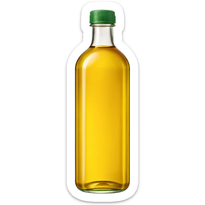 1 liter bottle of vegetable oil, simple apple style emoji, yellow label, green cap sticker