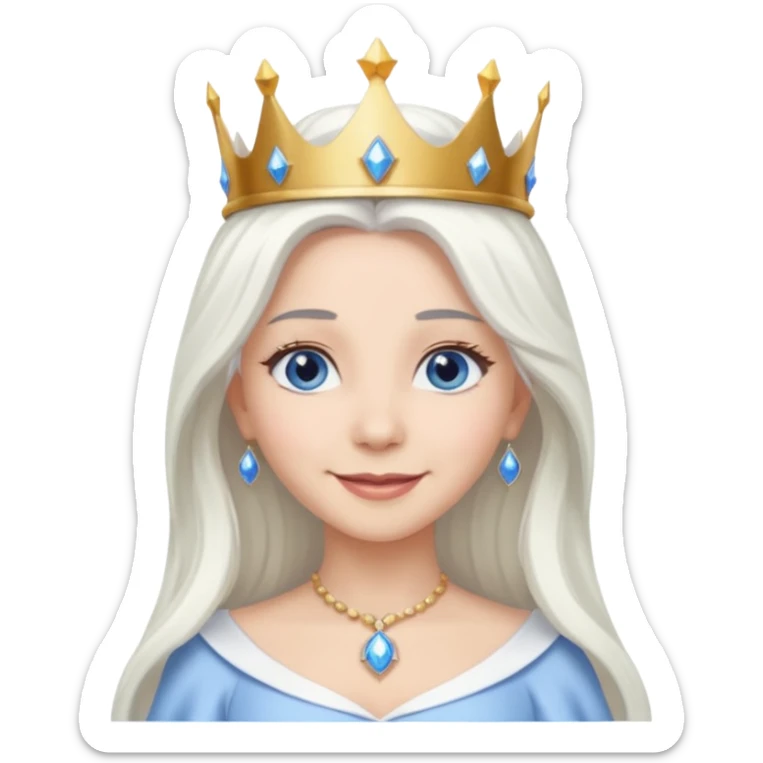 Good Witch of the North from The Wizard of Oz with light skin, blue eyes, long white hair, white outfit and crown sticker