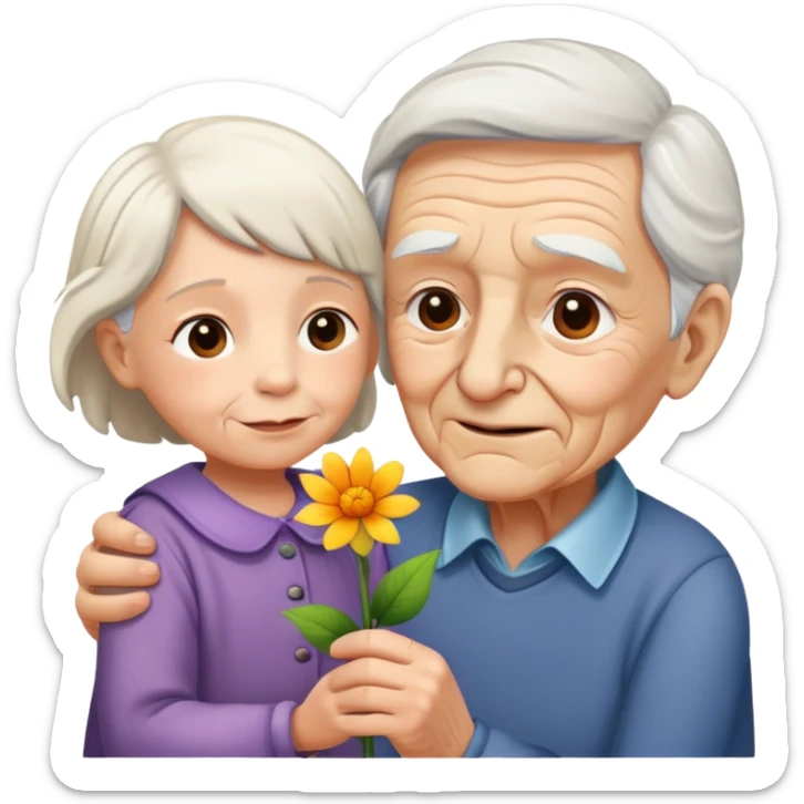 child offering a flower to an elderly person, warm and expressive sticker