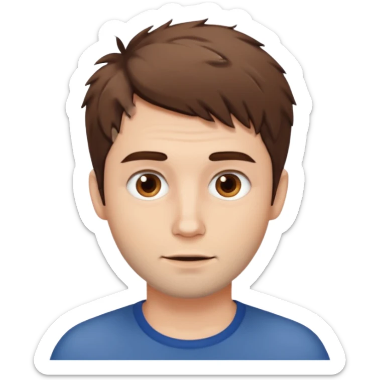 Create an emoji of a man with white skin and short brown but slightly messy hair sticker