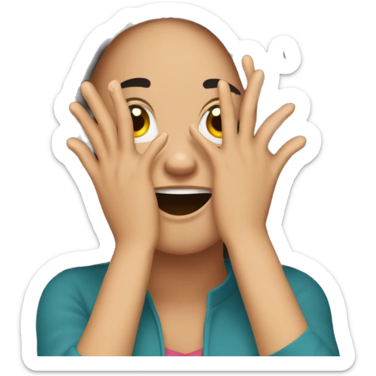 The girl covered her face with her hands because of laughter sticker