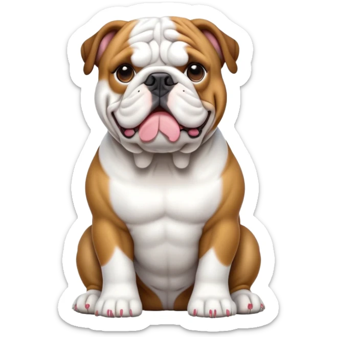 cinematic-[english bulldog]-realistic-full-body-sitting-emoji,-tail-resting-loosely-beside-its-paws,-head-tilted-dramatically,-sleek-[solid white]-fur,-simplified-yet-realistic-focused-features,-highly-detailed,-glowing-with-an-almost-sarcastic-glow sticker