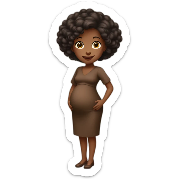 One full body black pregnant lady short blackish brownish 4c hair mid 20’s in brown dress sticker