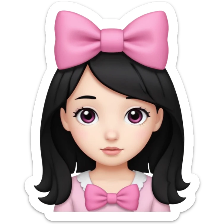 Girl with cute black  eyes  and black hair and pink bow in her side of her hair sticker