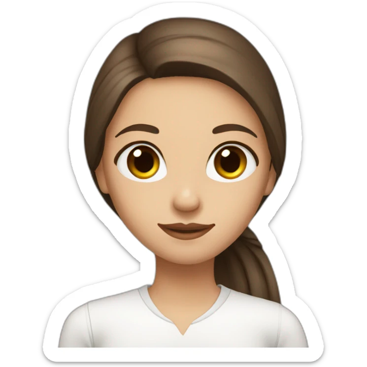 Girl with brown eyes and brown long straight hair and white shirt sticker