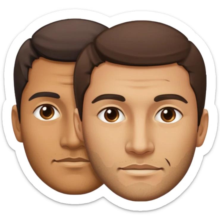 a man with two faces, half of the face looking right, half of the other part looking left sticker