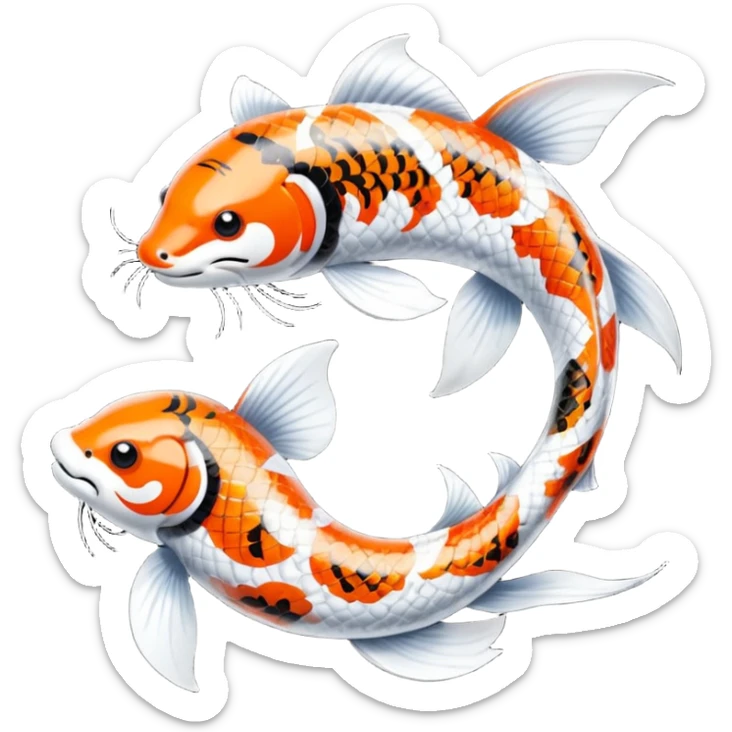 Exotic Tropical Floral Swirl-Patterned Tribal Pretty Asian ornate painted Japanese aesthetic beautiful shiny pretty glossy smooth elegant Koi-Fish-Kitsune-Yokai-animal-creature with tiger stripes on it, 4 legs, a tail sticker