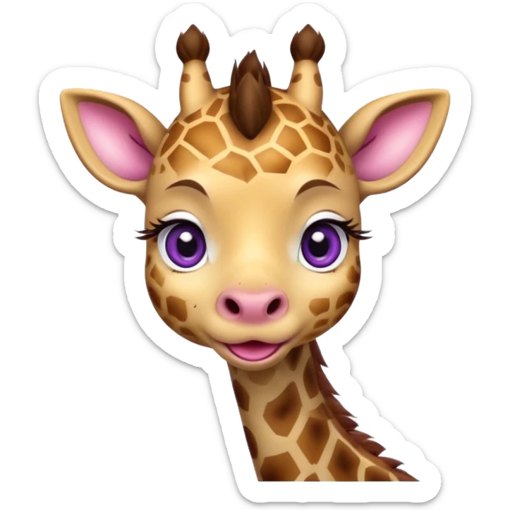 A cute little cheeky giraffe face with purple eyes sticking her tongue out and with her paw pulling down her lower eyelid of her right eye drawn in chibi style  sticker