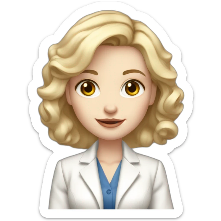 pale skin woman interior designer with blonde middle length hair, blue eyes, White classical jacket, blouse, Gray skirt holding a color palette in the hands sticker