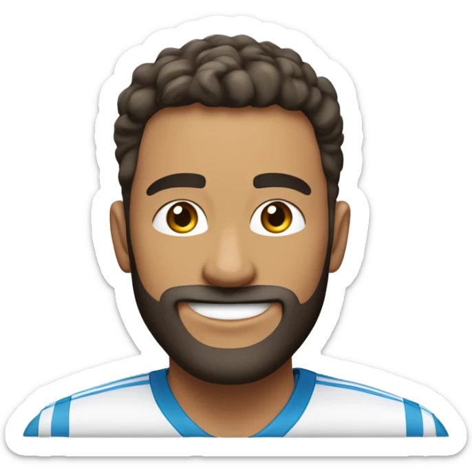 Un homme athlétique au visage rond, avec un beau sourire et une barbe courte et clairsemée, portant un uniforme formel. sticker